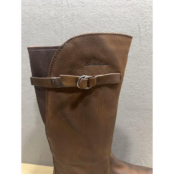Eddie Bauer Midlite Lodge Boots Brown Leather Fleece Lined Winter Womens Size 8 - Picture 3 of 12